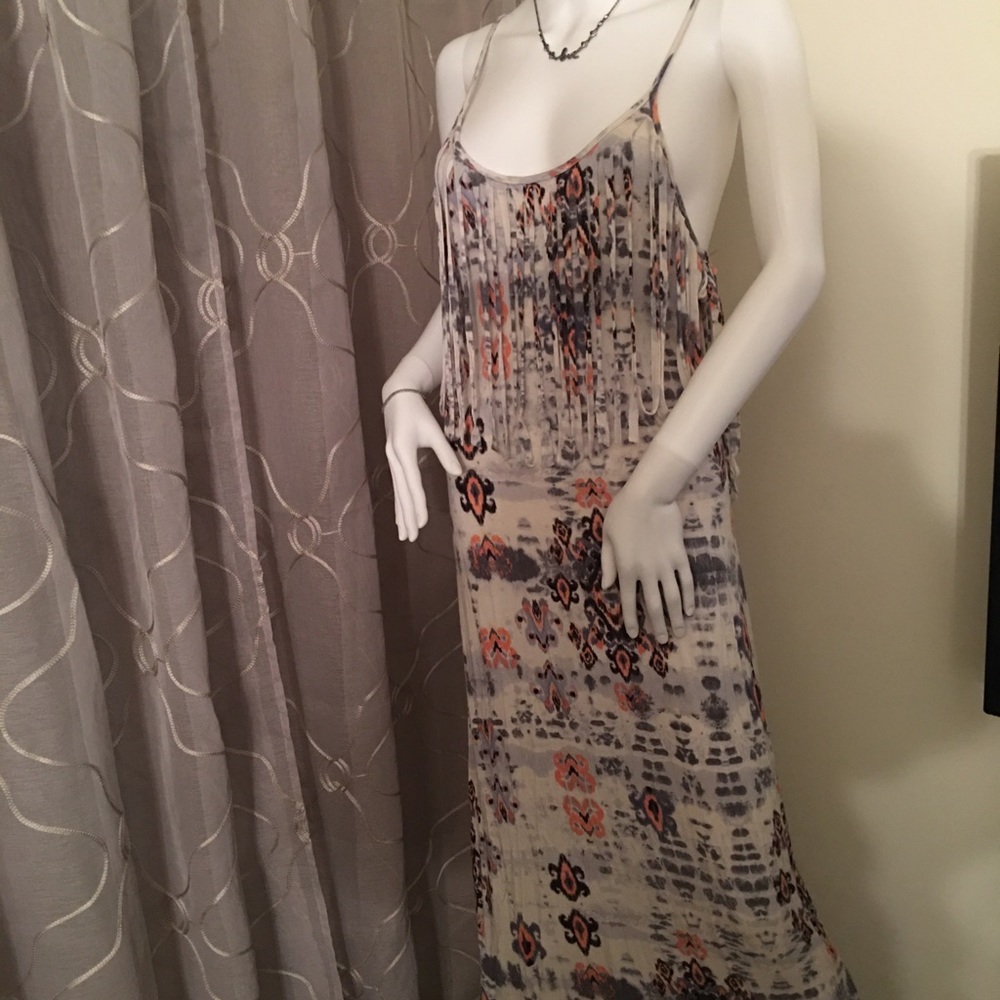 Maxi dress with fringe. Size medium.  Soft , comfortable material.
